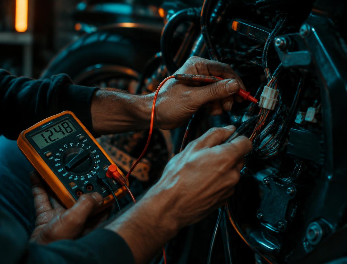Diagnóstico eléctrico de motocicleta con multímetro